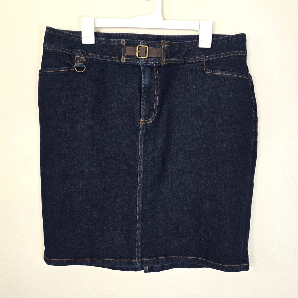 Chaps Denim Skirt Women's 14 Dark Wash Old Money Classic Equestrian Country Club